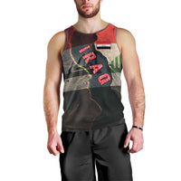 Iraq Flag Texture Men Tank Top with Golden Eagle Emblem and Cracked Earth Background Design - Wonder Print Shop