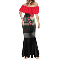 Iraq Flag Texture Mermaid Dress with Golden Eagle Emblem and Cracked Earth Background Design - Wonder Print Shop