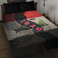 Iraq Flag Texture Quilt Bed Set with Golden Eagle Emblem and Cracked Earth Background Design - Wonder Print Shop