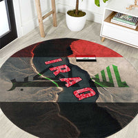 Iraq Flag Texture Round Carpet with Golden Eagle Emblem and Cracked Earth Background Design - Wonder Print Shop