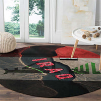 Iraq Flag Texture Round Carpet with Golden Eagle Emblem and Cracked Earth Background Design - Wonder Print Shop