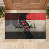 Iraq Flag Texture Rubber Doormat with Golden Eagle Emblem and Cracked Earth Background Design - Wonder Print Shop