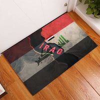 Iraq Flag Texture Rubber Doormat with Golden Eagle Emblem and Cracked Earth Background Design - Wonder Print Shop