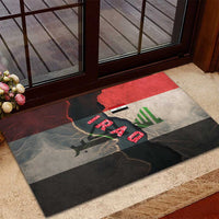 Iraq Flag Texture Rubber Doormat with Golden Eagle Emblem and Cracked Earth Background Design - Wonder Print Shop