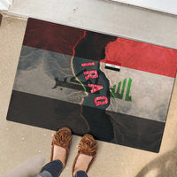 Iraq Flag Texture Rubber Doormat with Golden Eagle Emblem and Cracked Earth Background Design - Wonder Print Shop