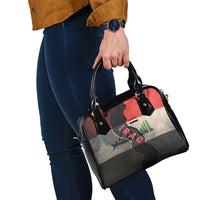 Iraq Flag Texture Shoulder Handbag with Golden Eagle Emblem and Cracked Earth Background Design - Wonder Print Shop