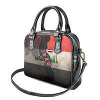 Iraq Flag Texture Shoulder Handbag with Golden Eagle Emblem and Cracked Earth Background Design - Wonder Print Shop