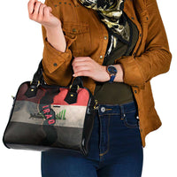 Iraq Flag Texture Shoulder Handbag with Golden Eagle Emblem and Cracked Earth Background Design - Wonder Print Shop