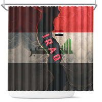 Iraq Flag Texture Shower Curtain with Golden Eagle Emblem and Cracked Earth Background Design - Wonder Print Shop