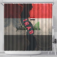 Iraq Flag Texture Shower Curtain with Golden Eagle Emblem and Cracked Earth Background Design - Wonder Print Shop