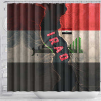 Iraq Flag Texture Shower Curtain with Golden Eagle Emblem and Cracked Earth Background Design - Wonder Print Shop