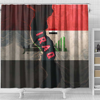 Iraq Flag Texture Shower Curtain with Golden Eagle Emblem and Cracked Earth Background Design - Wonder Print Shop