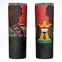 Iraq Flag Texture Skinny Tumbler with Golden Eagle Emblem and Cracked Earth Background Design - Wonder Print Shop