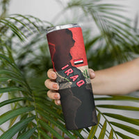 Iraq Flag Texture Skinny Tumbler with Golden Eagle Emblem and Cracked Earth Background Design - Wonder Print Shop