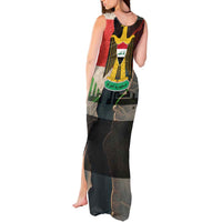 Iraq Flag Texture Tank Maxi Dress with Golden Eagle Emblem and Cracked Earth Background Design - Wonder Print Shop