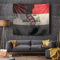Iraq Flag Texture Tapestry with Golden Eagle Emblem and Cracked Earth Background Design - Wonder Print Shop