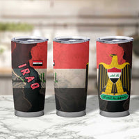 Iraq Flag Texture Tumbler Cup with Golden Eagle Emblem and Cracked Earth Background Design - Wonder Print Shop