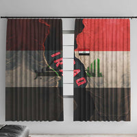 Iraq Flag Texture Window Curtain with Golden Eagle Emblem and Cracked Earth Background Design - Wonder Print Shop