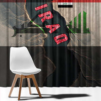 Iraq Flag Texture Window Curtain with Golden Eagle Emblem and Cracked Earth Background Design - Wonder Print Shop
