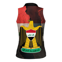 Iraq Flag Texture Women Sleeveless Polo Shirt with Golden Eagle Emblem and Cracked Earth Background Design - Wonder Print Shop