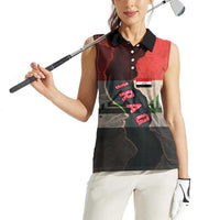 Iraq Flag Texture Women Sleeveless Polo Shirt with Golden Eagle Emblem and Cracked Earth Background Design - Wonder Print Shop