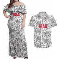 Iraq Ancient Mesopotamian Lamassu Couples Matching Off Shoulder Maxi Dress and Hawaiian Shirt with Mythical Motif Design - Wonder Print Shop