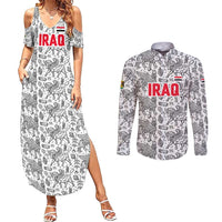 Iraq Ancient Mesopotamian Lamassu Couples Matching Summer Maxi Dress and Long Sleeve Button Shirt with Mythical Motif Design - Wonder Print Shop