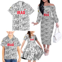 Iraq Ancient Mesopotamian Lamassu Family Matching Off The Shoulder Long Sleeve Dress and Hawaiian Shirt with Mythical Motif Design - Wonder Print Shop