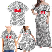 Iraq Ancient Mesopotamian Lamassu Family Matching Off Shoulder Maxi Dress and Hawaiian Shirt with Mythical Motif Design - Wonder Print Shop