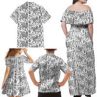 Iraq Ancient Mesopotamian Lamassu Family Matching Off Shoulder Maxi Dress and Hawaiian Shirt with Mythical Motif Design - Wonder Print Shop