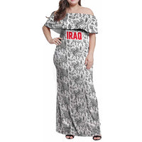 Iraq Ancient Mesopotamian Lamassu Family Matching Off Shoulder Maxi Dress and Hawaiian Shirt with Mythical Motif Design - Wonder Print Shop