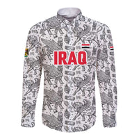 Iraq Ancient Mesopotamian Lamassu Long Sleeve Button Shirt with Mythical Motif Design - Wonder Print Shop