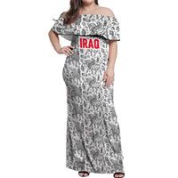 Iraq Ancient Mesopotamian Lamassu Off Shoulder Maxi Dress with Mythical Motif Design - Wonder Print Shop