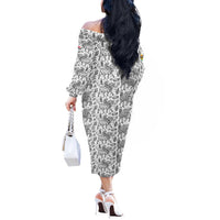 Iraq Ancient Mesopotamian Lamassu Off The Shoulder Long Sleeve Dress with Mythical Motif Design - Wonder Print Shop