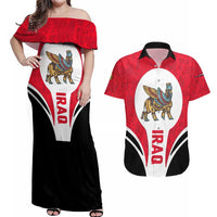 Iraq Couples Matching Off Shoulder Maxi Dress and Hawaiian Shirt with Lamassu Mythical Creature and National Map Design - Wonder Print Shop