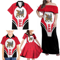Iraq Family Matching Off Shoulder Maxi Dress and Hawaiian Shirt with Lamassu Mythical Creature and National Map Design - Wonder Print Shop