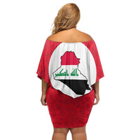 Iraq Family Matching Off Shoulder Short Dress and Hawaiian Shirt with Lamassu Mythical Creature and National Map Design - Wonder Print Shop