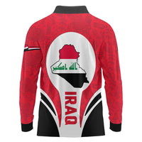 Iraq Long Sleeve Polo Shirt with Lamassu Mythical Creature and National Map Design - Wonder Print Shop