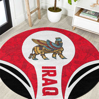 Iraq Round Carpet with Lamassu Mythical Creature and National Map Design - Wonder Print Shop