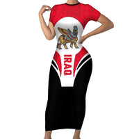 Iraq Short Sleeve Bodycon Dress with Lamassu Mythical Creature and National Map Design - Wonder Print Shop