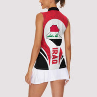 Iraq Women Sleeveless Polo Shirt with Lamassu Mythical Creature and National Map Design - Wonder Print Shop