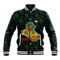 Iraq Baseball Jacket with Palm Tree Landscape and Map Silhouette Design - Wonder Print Shop