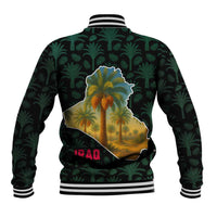 Iraq Baseball Jacket with Palm Tree Landscape and Map Silhouette Design - Wonder Print Shop