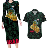 Iraq Couples Matching Long Sleeve Bodycon Dress and Hawaiian Shirt with Palm Tree Landscape and Map Silhouette Design - Wonder Print Shop
