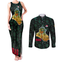 Iraq Couples Matching Tank Maxi Dress and Long Sleeve Button Shirt with Palm Tree Landscape and Map Silhouette Design - Wonder Print Shop
