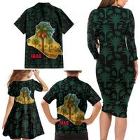 Iraq Family Matching Long Sleeve Bodycon Dress and Hawaiian Shirt with Palm Tree Landscape and Map Silhouette Design - Wonder Print Shop
