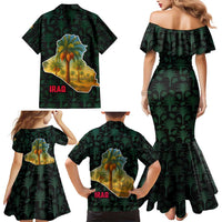 Iraq Family Matching Mermaid Dress and Hawaiian Shirt with Palm Tree Landscape and Map Silhouette Design - Wonder Print Shop