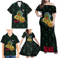 Iraq Family Matching Off Shoulder Maxi Dress and Hawaiian Shirt with Palm Tree Landscape and Map Silhouette Design - Wonder Print Shop