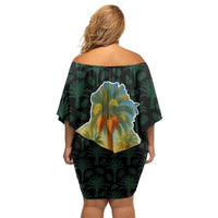 Iraq Family Matching Off Shoulder Short Dress and Hawaiian Shirt with Palm Tree Landscape and Map Silhouette Design - Wonder Print Shop