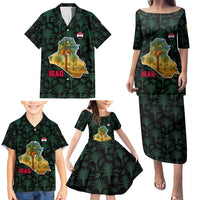 Iraq Family Matching Puletasi and Hawaiian Shirt with Palm Tree Landscape and Map Silhouette Design - Wonder Print Shop